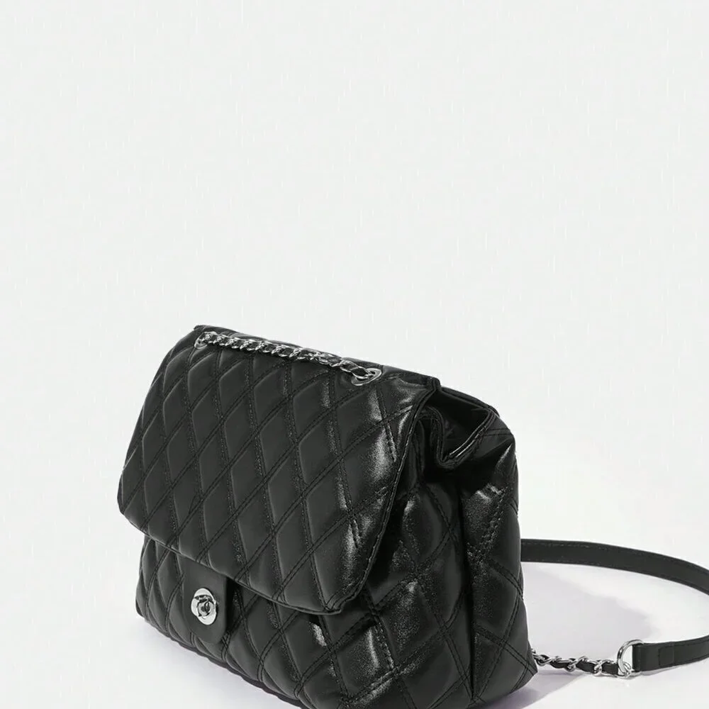 Black Elegant Women's Large Capacity Rhombic Pattern Crossbody Bag